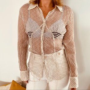 Max Studio Sheer Pure Crepe Silk Cream Blouse